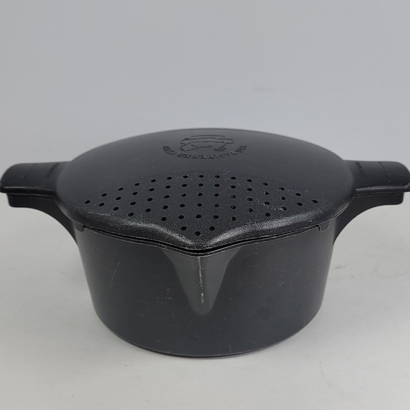 The Pampered Chef Other - Pampered Chef 2 Quart Microwave Cooker Black Steamer Strainer Lid 8 Cup USA Made